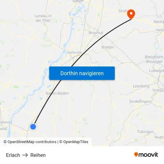 Erlach to Reihen map