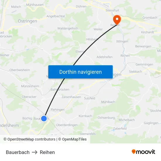 Bauerbach to Reihen map