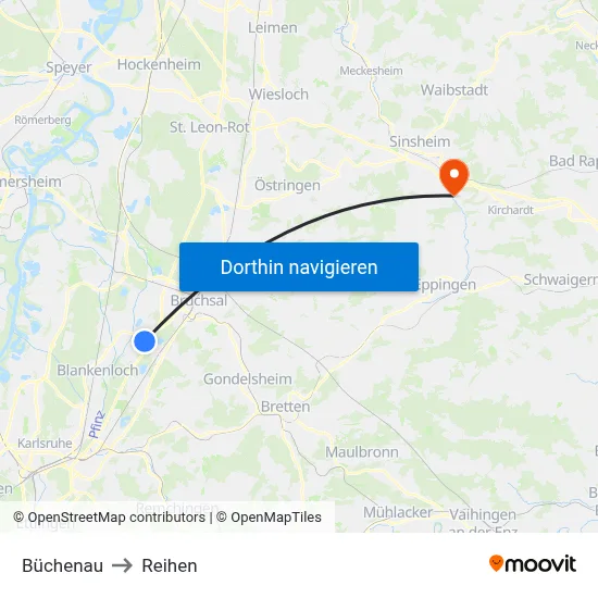 Büchenau to Reihen map