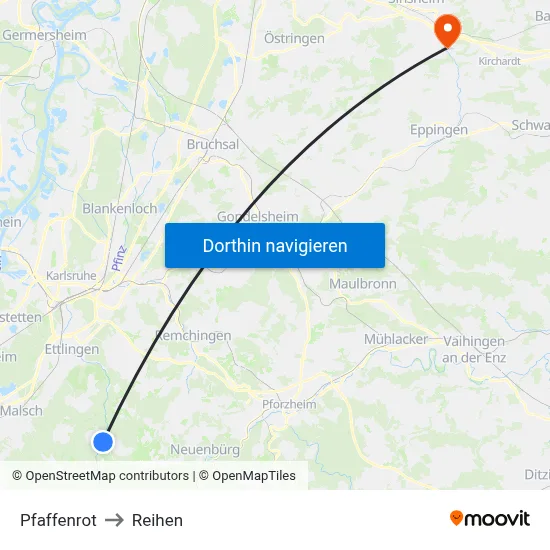 Pfaffenrot to Reihen map