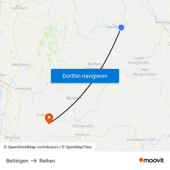 Bettingen to Reihen map