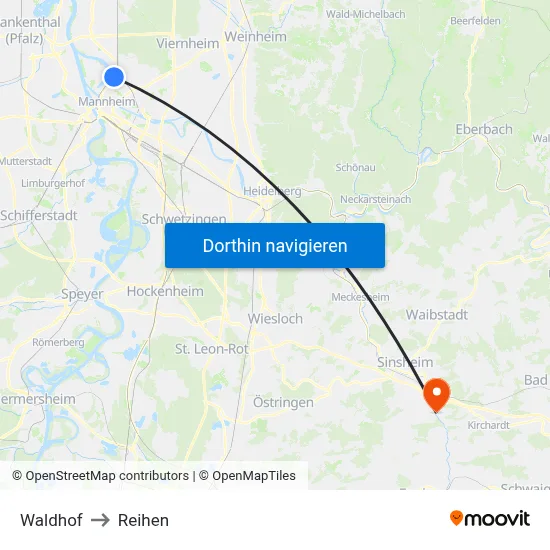 Waldhof to Reihen map