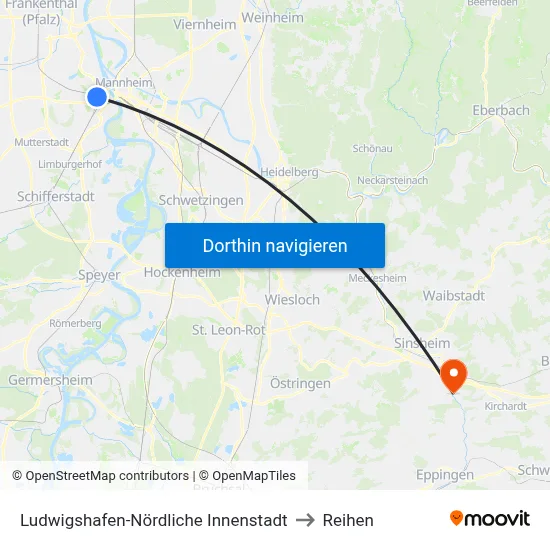 Ludwigshafen-Nördliche Innenstadt to Reihen map
