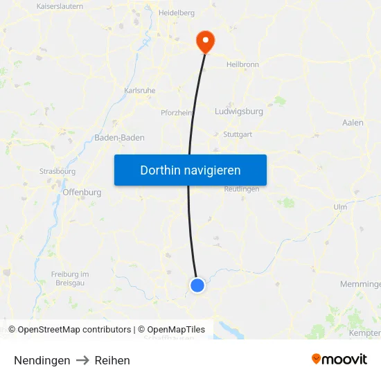 Nendingen to Reihen map