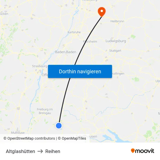 Altglashütten to Reihen map
