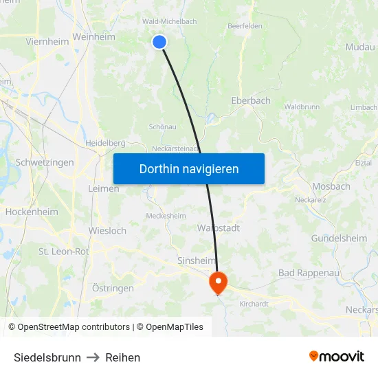 Siedelsbrunn to Reihen map