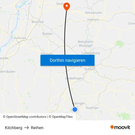Kilchberg to Reihen map