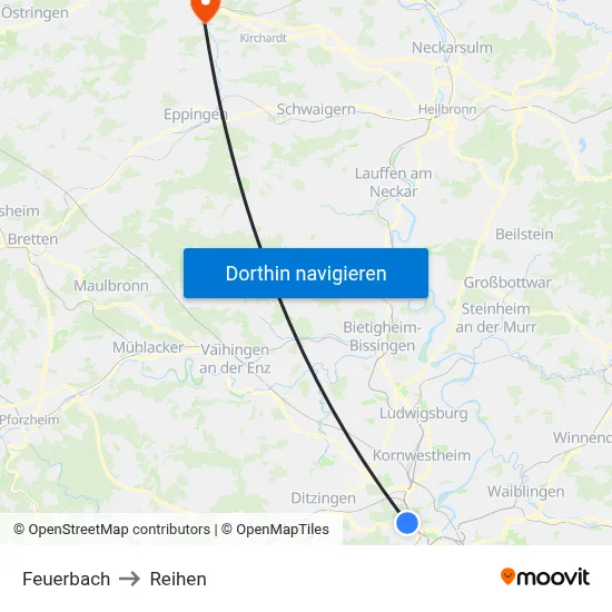 Feuerbach to Reihen map