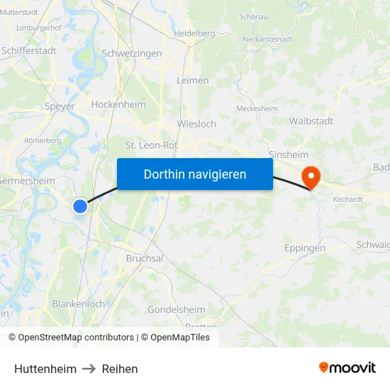 Huttenheim to Reihen map