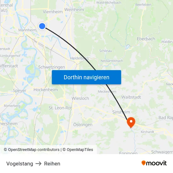 Vogelstang to Reihen map