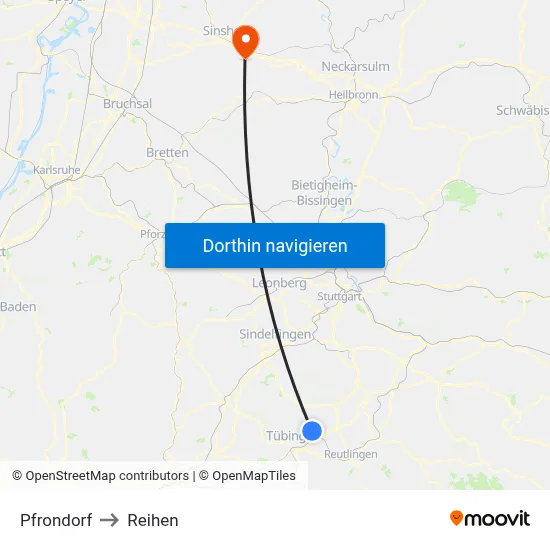 Pfrondorf to Reihen map