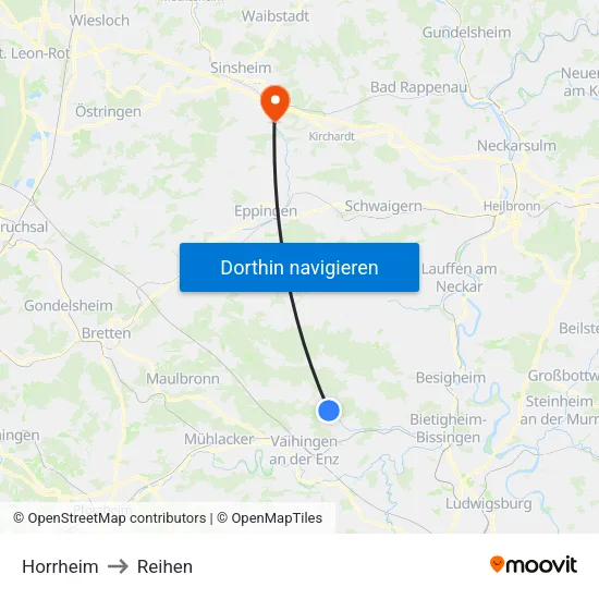 Horrheim to Reihen map