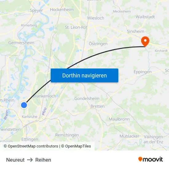 Neureut to Reihen map