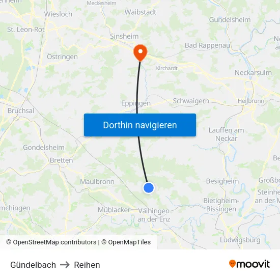 Gündelbach to Reihen map