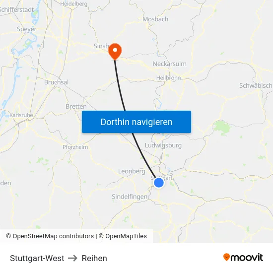 Stuttgart-West to Reihen map