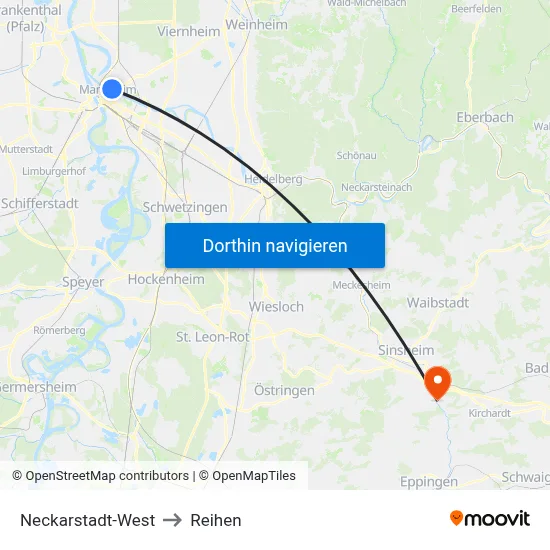 Neckarstadt-West to Reihen map