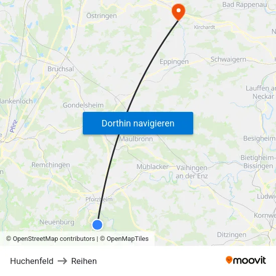 Huchenfeld to Reihen map