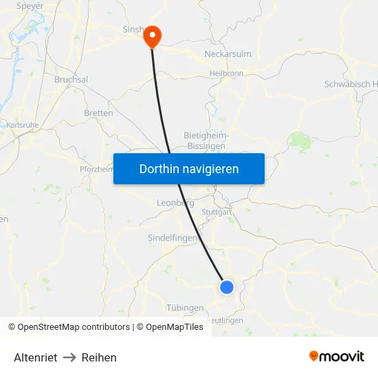 Altenriet to Reihen map