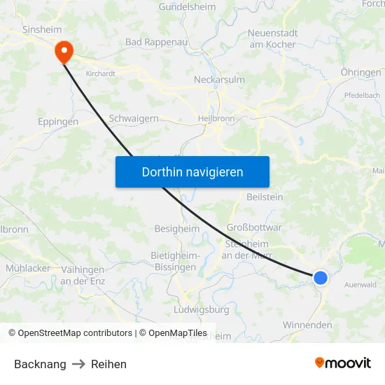 Backnang to Reihen map