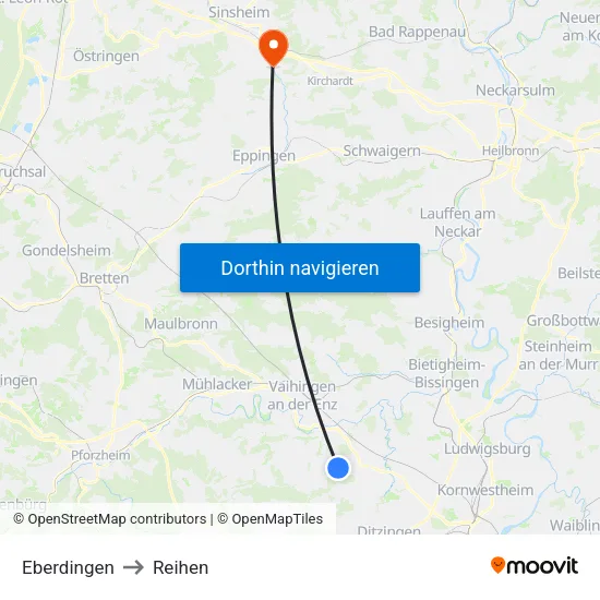 Eberdingen to Reihen map