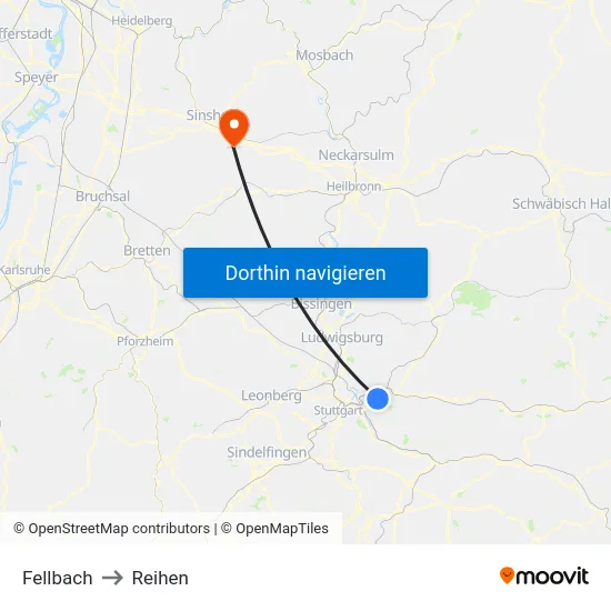 Fellbach to Reihen map