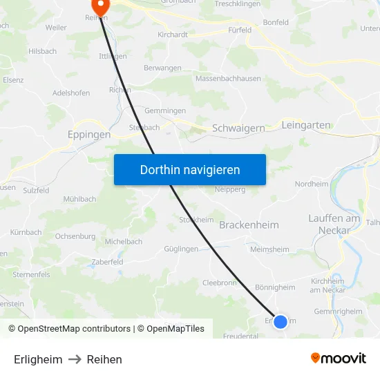 Erligheim to Reihen map