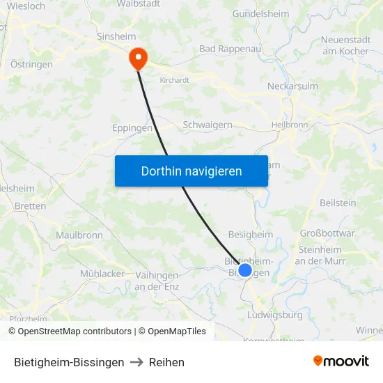 Bietigheim-Bissingen to Reihen map