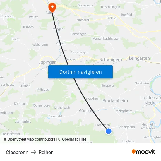 Cleebronn to Reihen map