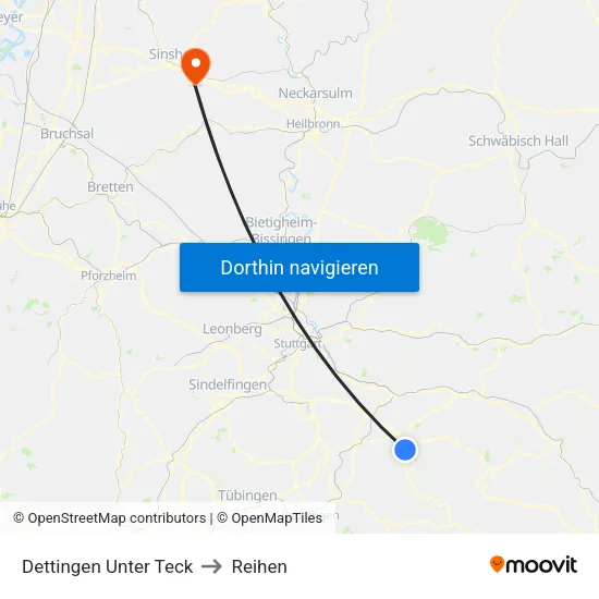 Dettingen Unter Teck to Reihen map