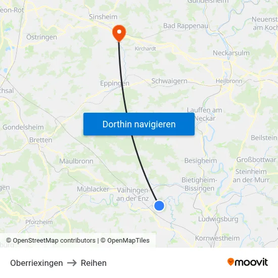 Oberriexingen to Reihen map