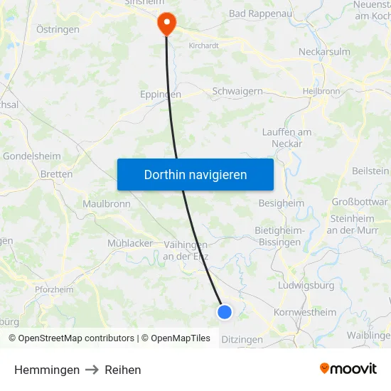 Hemmingen to Reihen map