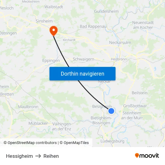 Hessigheim to Reihen map
