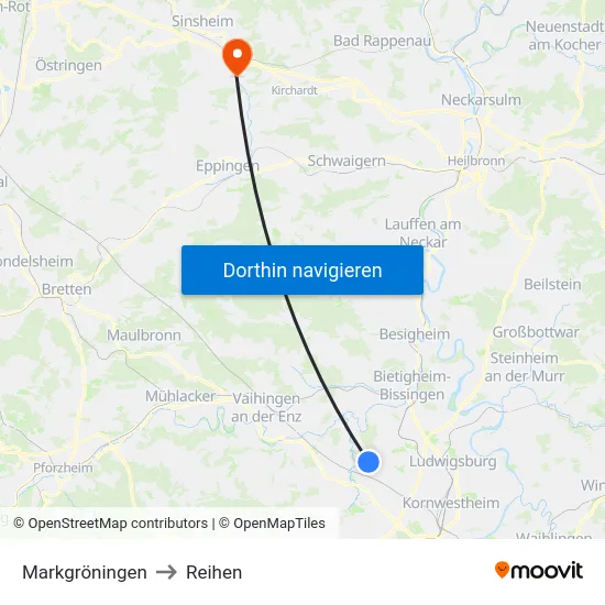 Markgröningen to Reihen map