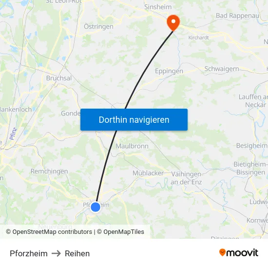 Pforzheim to Reihen map