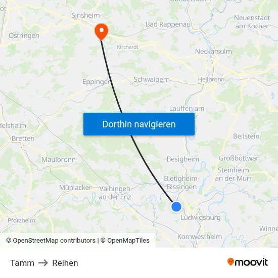 Tamm to Reihen map