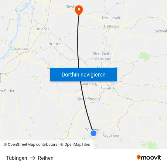 Tübingen to Reihen map