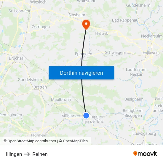 Illingen to Reihen map