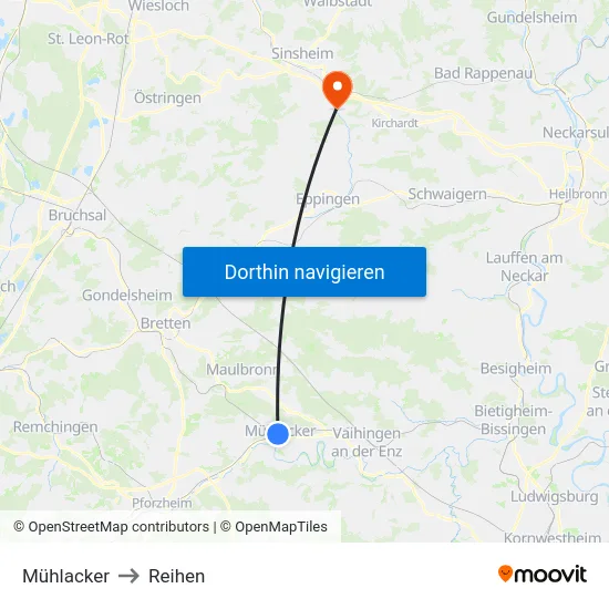 Mühlacker to Reihen map