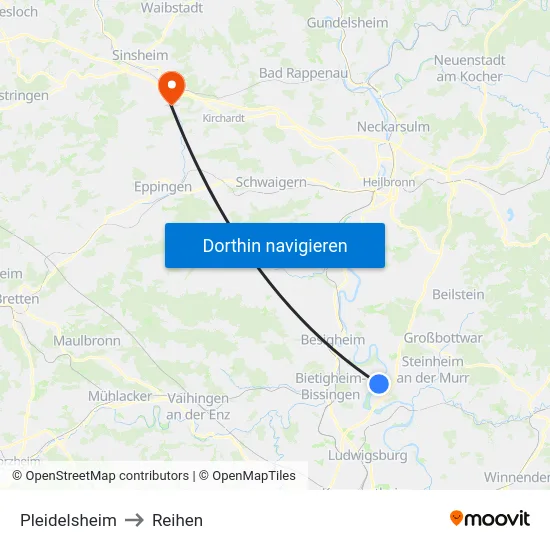 Pleidelsheim to Reihen map