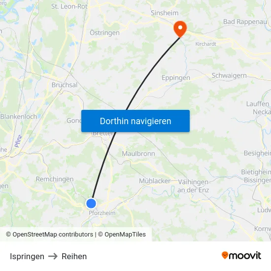 Ispringen to Reihen map