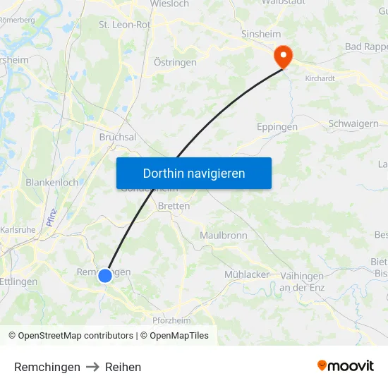 Remchingen to Reihen map