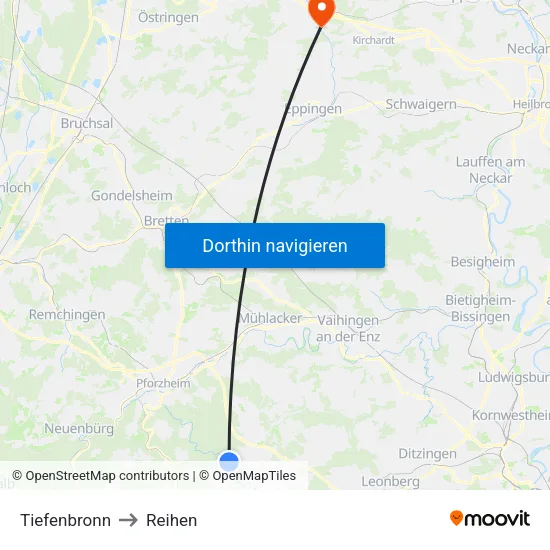 Tiefenbronn to Reihen map