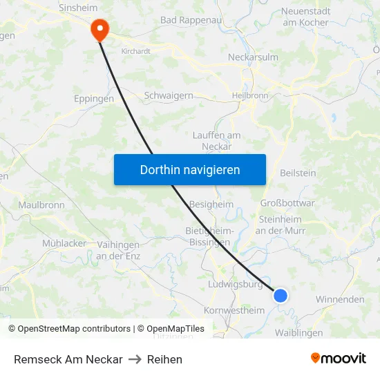 Remseck Am Neckar to Reihen map