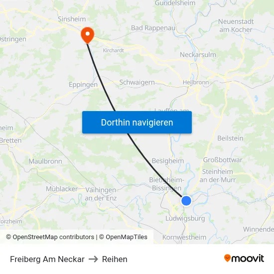Freiberg Am Neckar to Reihen map