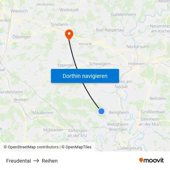 Freudental to Reihen map