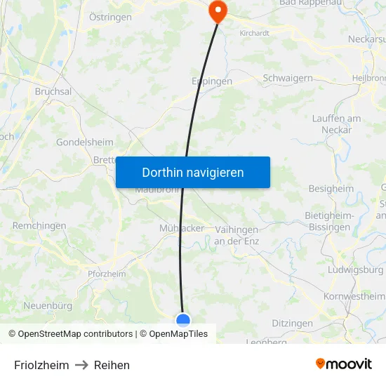 Friolzheim to Reihen map