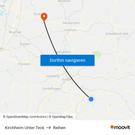 Kirchheim Unter Teck to Reihen map