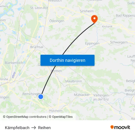 Kämpfelbach to Reihen map