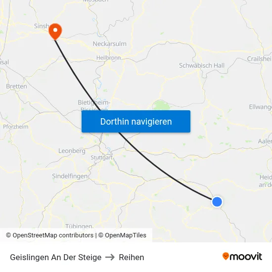 Geislingen An Der Steige to Reihen map