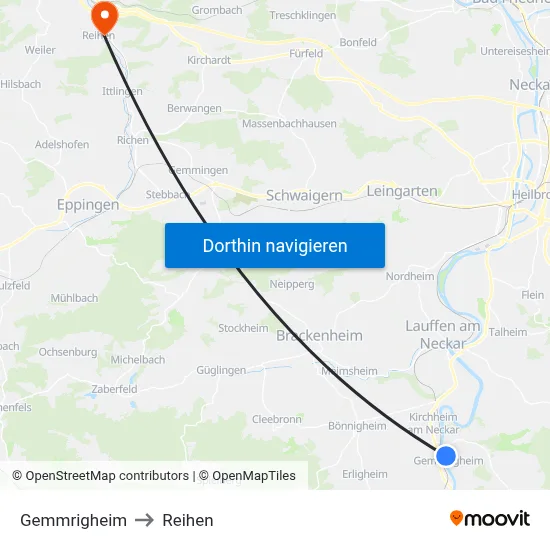 Gemmrigheim to Reihen map